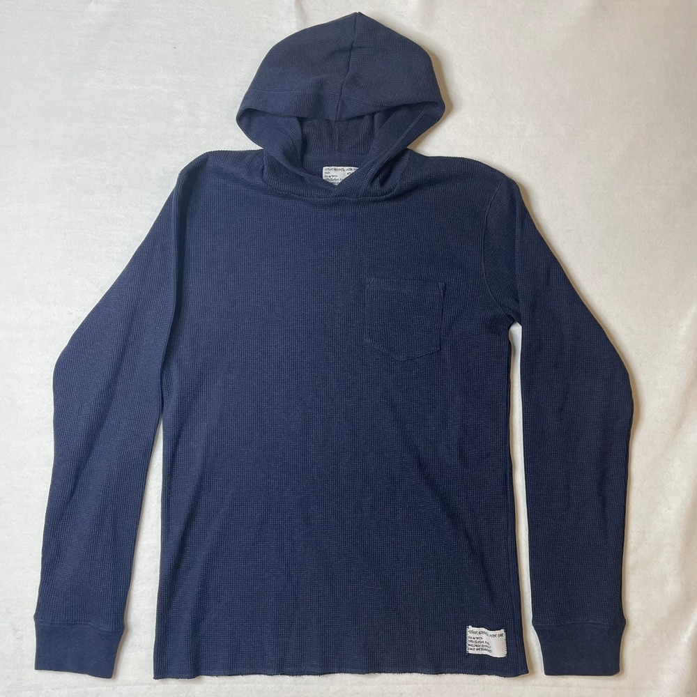 Stussy Authentic‎ Outer Gear Mens Medium Blue Waffle Knit Hooded Long Sleeve